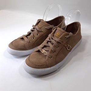 G by Guess Baylee4 Size 10M Tan Fabric Upper Leather Sole Comfort Loafer Shoes